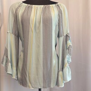 Boho Style Striped Off-Shoulder Ruffle Sleeve Top